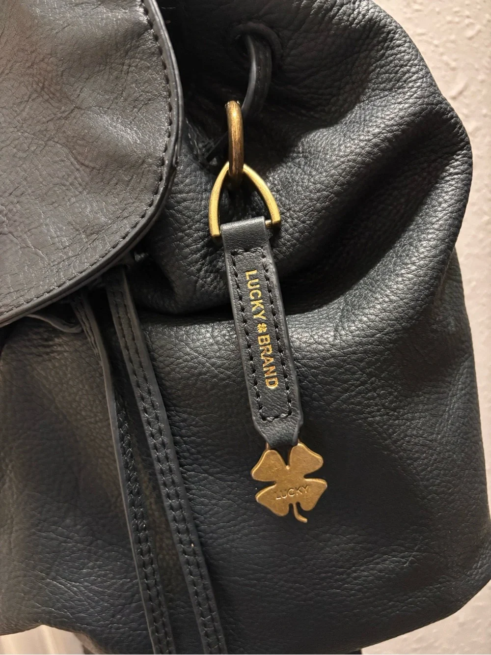 Vintage Super Soft Black Leather Lucky Brand Women’s Backpack with Tassel Accent